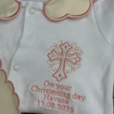 Baby Girls Personalised Christening Day Baby grow and Bib