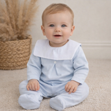 Baby Boys Blue Cotton Bib Sleepsuit