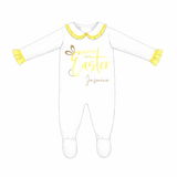 Easter Bunny Lemon Frill Trim Personalised Sleepsuit – Girls