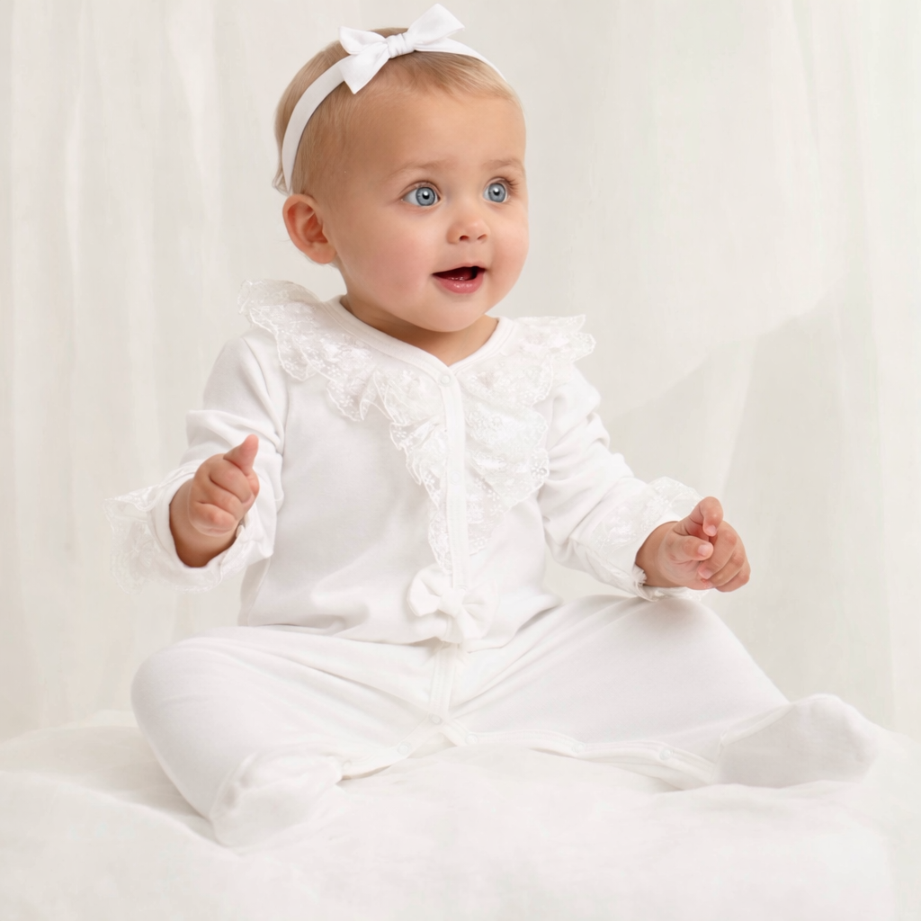 Baby Girl's Ivory Frill Sleepsuit – Perfect Little Thing