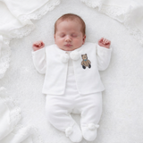 Little Brown Bear Pom Suit Blue Dickie Bow