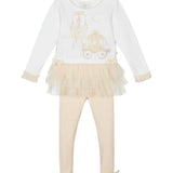 Baby Girls Beige Cotton Fairy Tale Castle Leggings Set