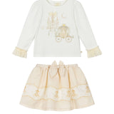 Girls Ivory & Beige Cotton Fairy Tale Castle Skirt Set