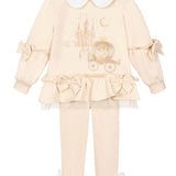 Girls Beige Cotton Fairy Tale Castle Leggings Set