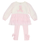Girls Pink Cotton & Tulle Snow Globe Leggings Set
