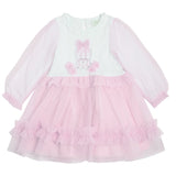 Girls Ivory & Pink Tulle Dress with Frills, Bows & Ballerinas