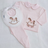 Baby Girls Pink Peter Pan Collar Rocking Horse Set