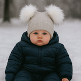 Baby's Beige Double Pom Pom Hat