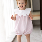 Luxury Pink Stripe Baby Romper with Scalloped Collar | Traditional Summer Baby Outfit
