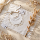 Granlei Spanish Lace Bib & Muslin Set – Ivory | Traditional Baby Gift