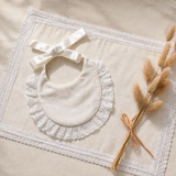 Granlei Spanish Lace Bib & Muslin Set – Ivory & white | Traditional Baby Gift