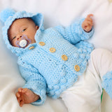 Perfect Little Thing - PRE ORDER Handmade Aran Puff Hoodie Crochet - Blue