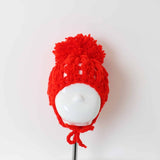 Perfect Little Thing Aran Wool Knitted Pom Hat - Red