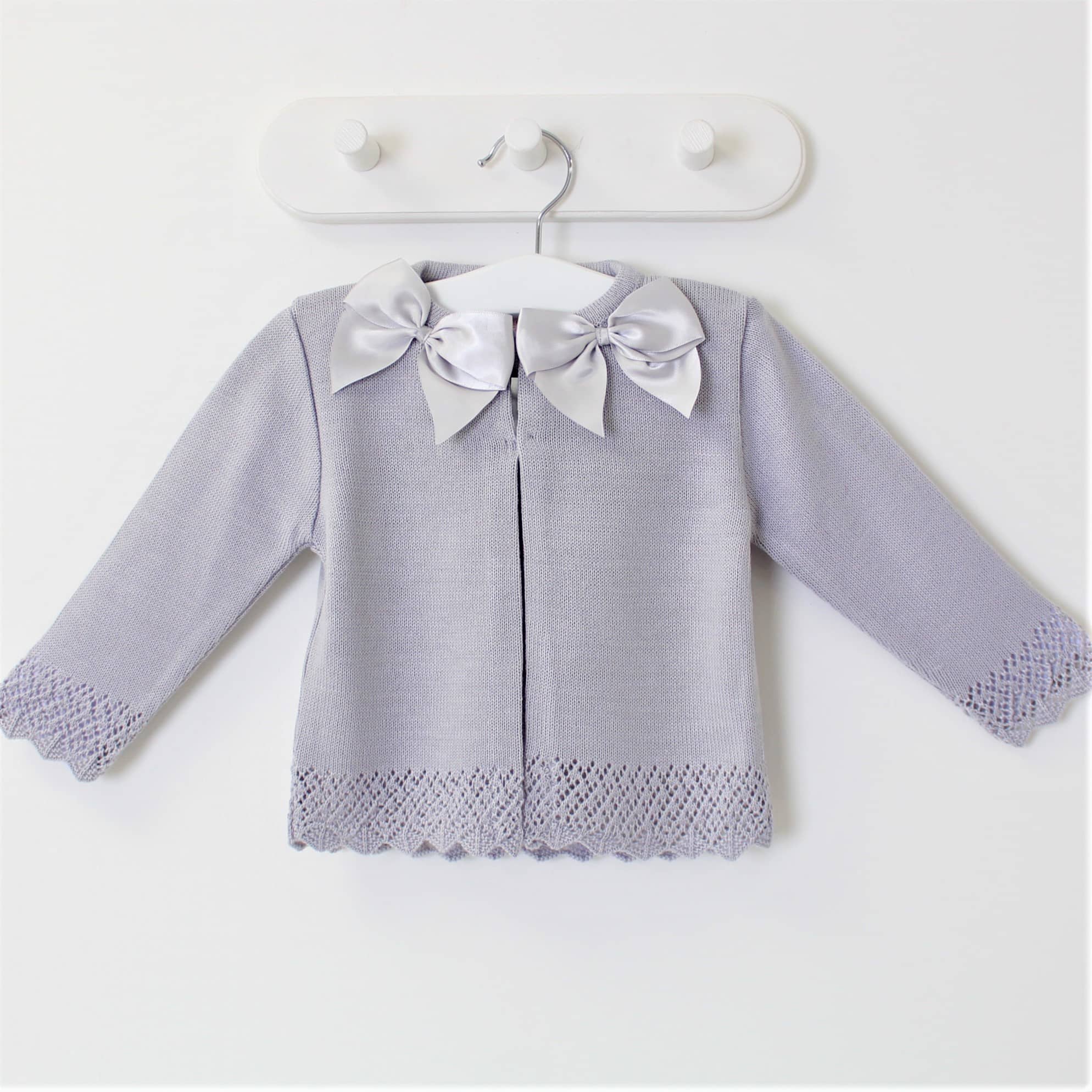 Baby Girls Grey Cardigan Two Satin Bows