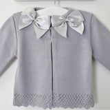 Baby Girls Grey Cardigan Two Satin Bows