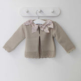 Baby Girls Beige Cardigan Two Satin Bows