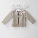 Baby Girls Beige Cardigan Two Satin Bows