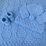 Perfect Little Thing - PRE ORDER Handmade Aran Puff Hoodie Crochet - Blue