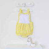 Girls Cotton Lemon Gingham Romper With Frills