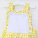 Girls Cotton Lemon Gingham Romper With Frills