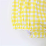 Girls Cotton Lemon Gingham Romper With Frills