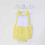 Girls Cotton Lemon Gingham Romper With Frills