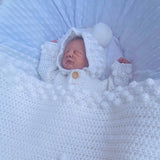 Perfect Little Thing - PRE ORDER Handmade Aran Puff Hoodie Crochet - White