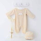 Perfect Little Thing Unisex Angel Wing Velour Sleepsuit With Hat - Beige