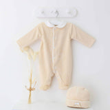 Perfect Little Thing Unisex Angel Wing Velour Sleepsuit With Hat - Beige