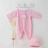 Perfect Little Thing Girls Angel Wing Velour Sleepsuit With Hat - Pink