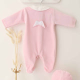 Perfect Little Thing Girls Angel Wing Velour Sleepsuit With Hat - Pink