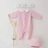 Perfect Little Thing Girls Angel Wing Velour Sleepsuit With Hat - Pink