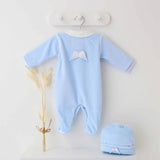 Perfect Little Thing Boys Angel Wing Velour Sleepsuit With Hat - Blue