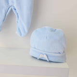 Perfect Little Thing Boys Angel Wing Velour Sleepsuit With Hat - Blue