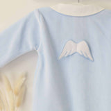 Perfect Little Thing Boys Angel Wing Velour Sleepsuit With Hat - Blue