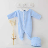 Perfect Little Thing Boys Angel Wing Velour Sleepsuit With Hat - Blue