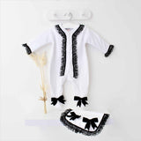 Perfect Little Thing Baby Girls Handmade Frill Sleepsuit With Bib - Black