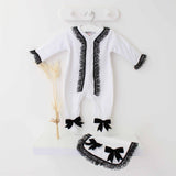 Perfect Little Thing Baby Girls Handmade Frill Sleepsuit With Bib - Black