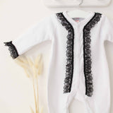 Perfect Little Thing Baby Girls Handmade Frill Sleepsuit With Bib - Black