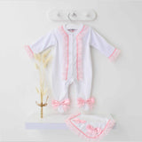 Perfect Little Thing Baby Girls Handmade Frill Sleepsuit With Bib - Pink