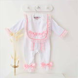 Perfect Little Thing Baby Girls Handmade Frill Sleepsuit With Bib - Pink