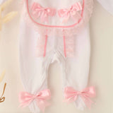 Perfect Little Thing Baby Girls Handmade Frill Sleepsuit With Bib - Pink