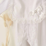 Perfect Little Thing Baby Girls Handmade Frill Sleepsuit With Bib - White