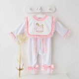 Perfect Little Thing Baby Girls Handmade Frill Sleepsuit With Bib - Rocking Horse