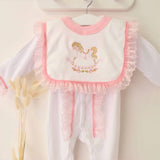 Perfect Little Thing Baby Girls Handmade Frill Sleepsuit With Bib - Rocking Horse