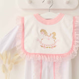 Perfect Little Thing Baby Girls Handmade Frill Sleepsuit With Bib - Rocking Horse