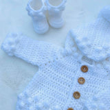 Perfect Little Thing - PRE ORDER Handmade Aran Puff Hoodie Crochet - White