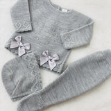 Spanish Knitwear 3 Piece With Poms- Grey