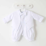 CHRISTENING Boys Vivaki Outfit With Coat And Dicky Bow - White