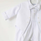 CHRISTENING Boys Vivaki Outfit With Coat And Dicky Bow - White